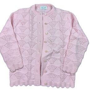 Vintage 1960s Crescent Spokane pale pink cardigan sweater USA made Size Small